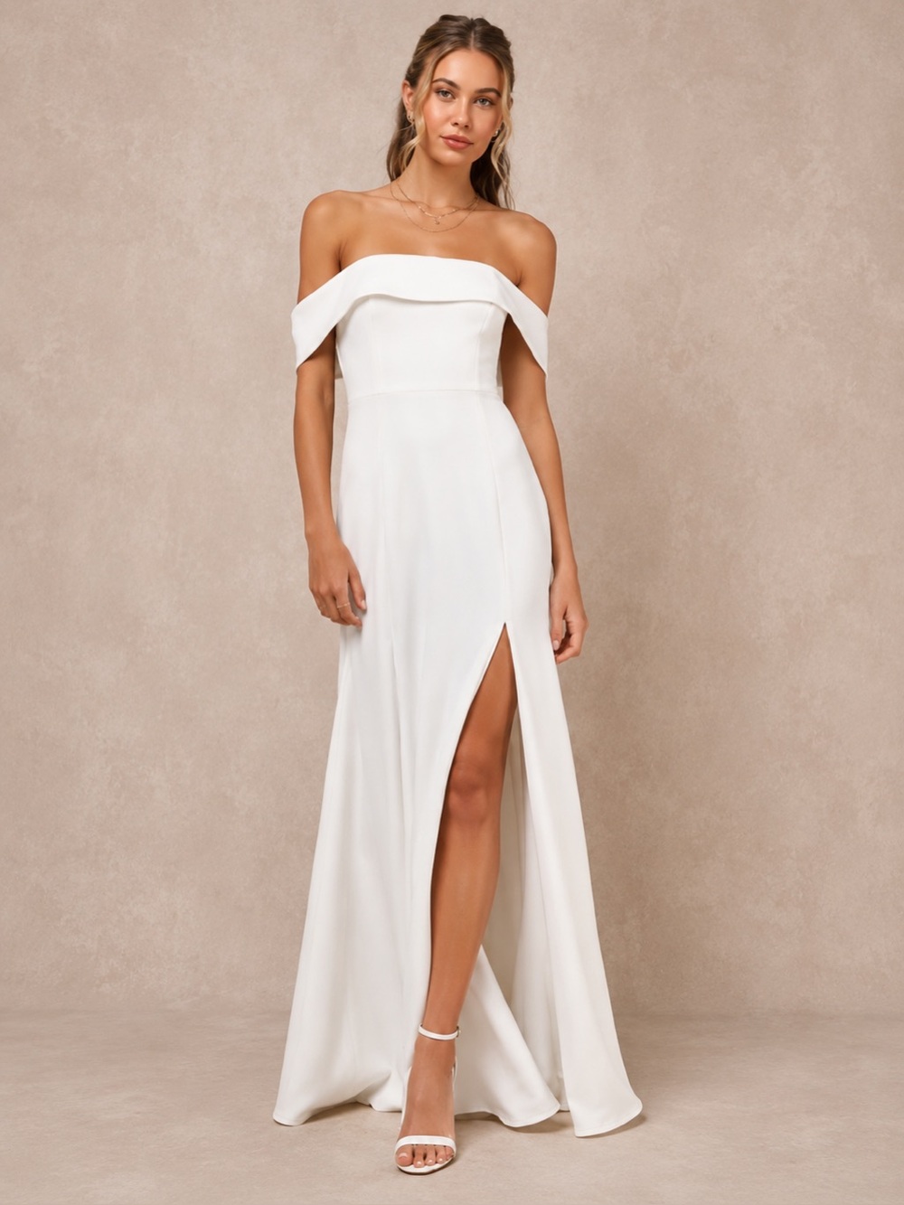 Lulus Dose of Love Ivory Satin Off Shoulder Bridal Wedding Maxi Dress M